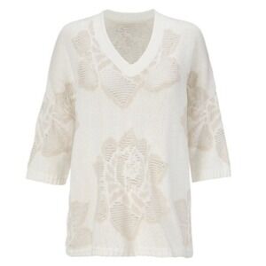 CAbi Lotus‎ Pullover Oversized Knit Sweater 3/4 Length Sleeves Floral Size Small